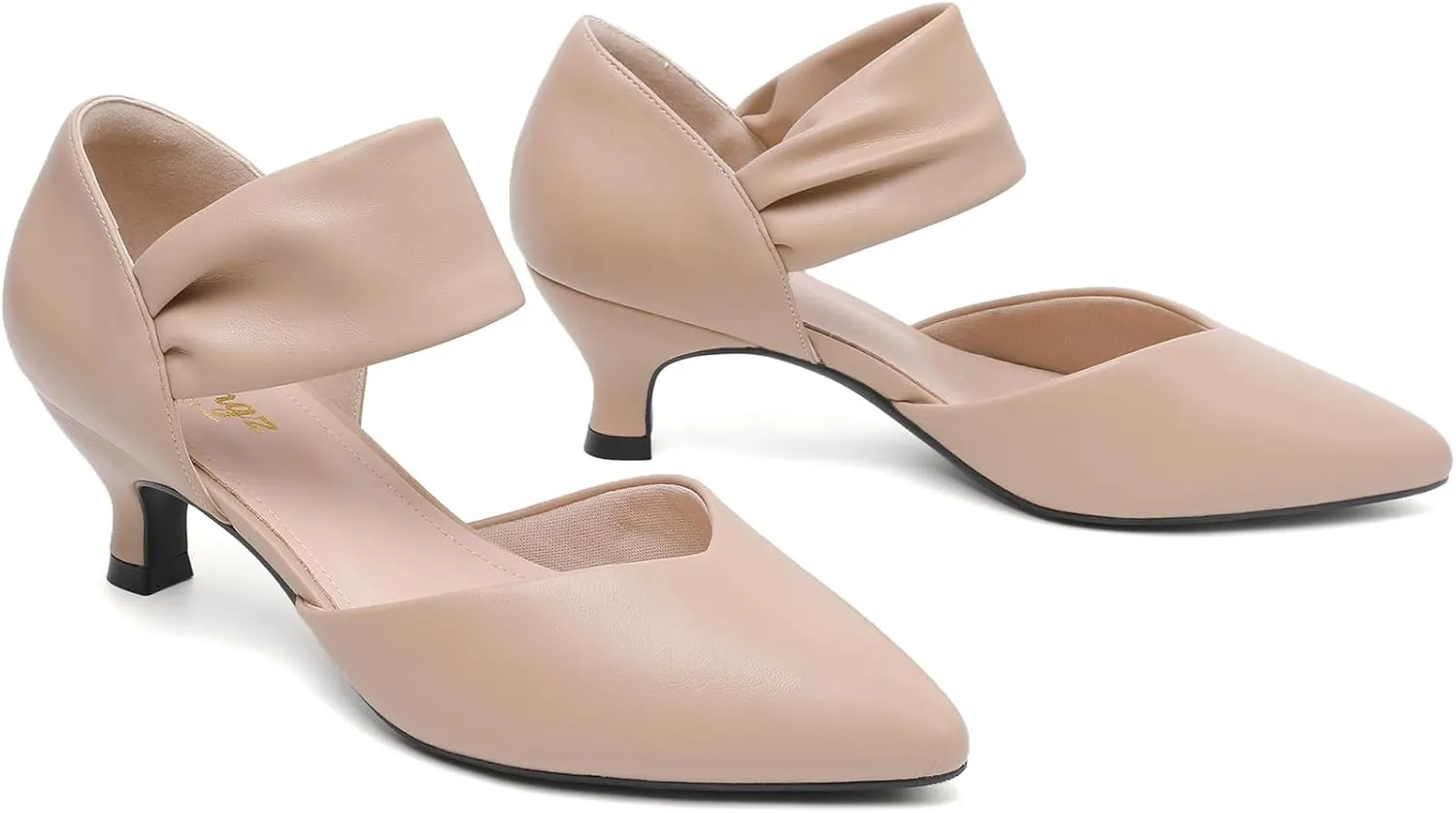 RIBONGZ Kitten Heels for Women Closed Toe Comfortable Low Heels Pointed Toe Sexy Slip on Pumps Bridal Party Dressy Shoes