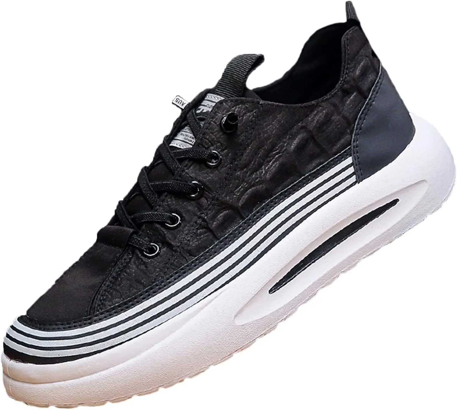 RiceelSor Men's Crocodile Pattern Leather Sneakers Slip-on Casual Air Cushion Elastic Waterproof Non-Slip High-Top Height Lifting Comfortable Shoes