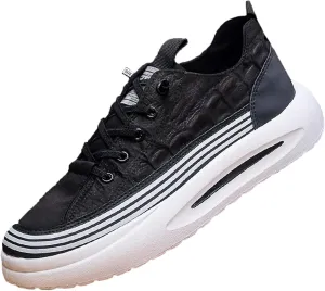 RiceelSor Men's Crocodile Pattern Leather Sneakers Slip-on Casual Air Cushion Elastic Waterproof Non-Slip High-Top Height Lifting Comfortable Shoes