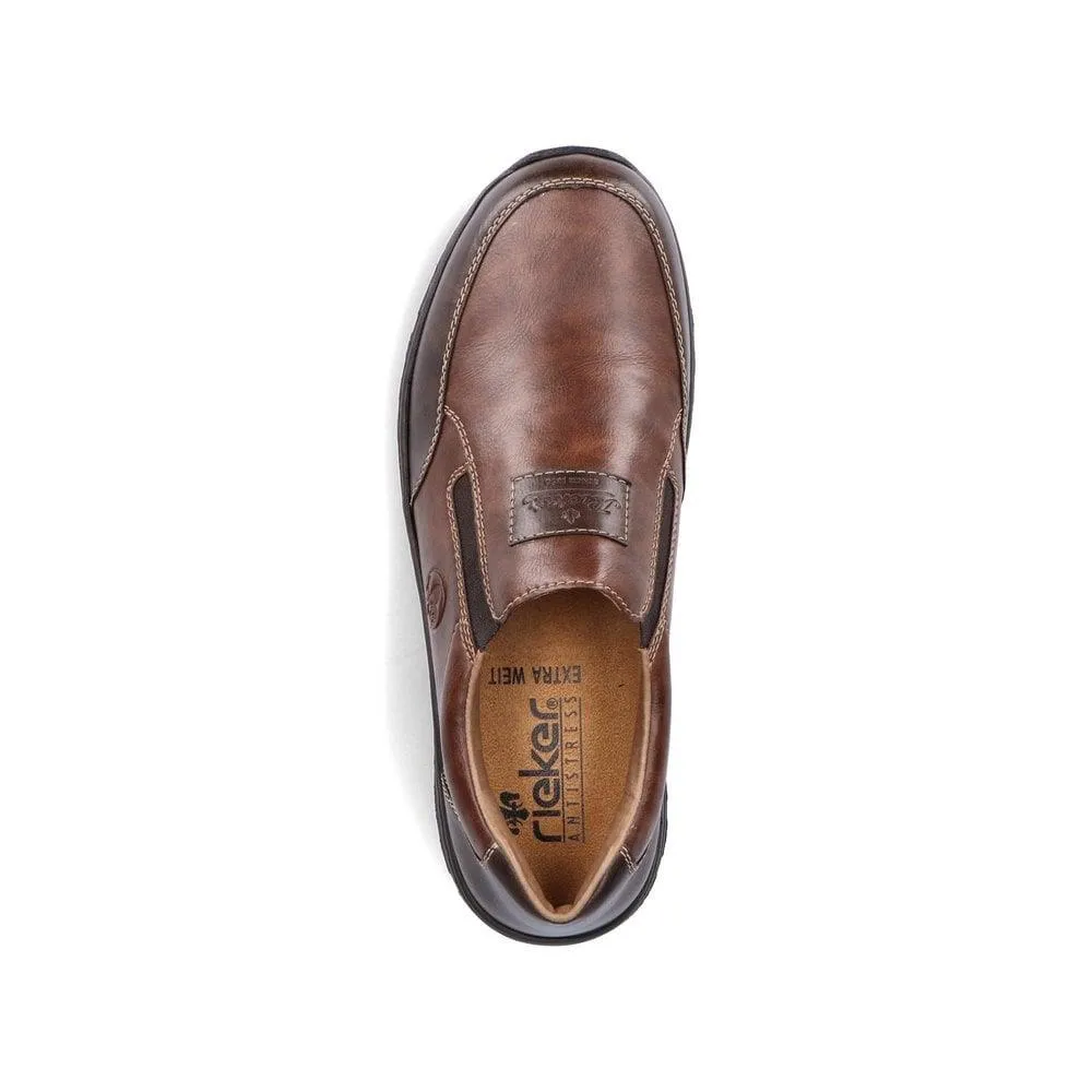 Rieker Mens Brown Faux Leather Extra Wide Slip On Casual Shoes