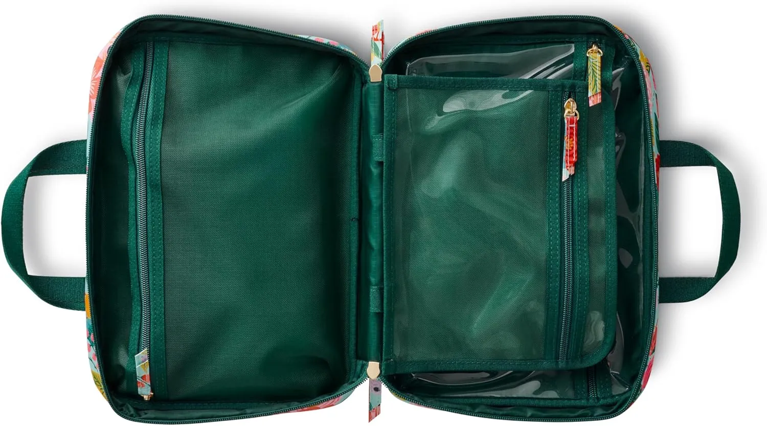 RIFLE PAPER CO. Travel Toiletry and Cosmetic Case | Multi Pocket Makeup Organizer Bag, Zipper Closure, Removable Clear Pouch, Lay Flat Design | Garden Party Pattern