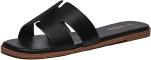 Rihero Women's Dressy Flat Sandals Comfortable Slip On Leather Slide Sandals