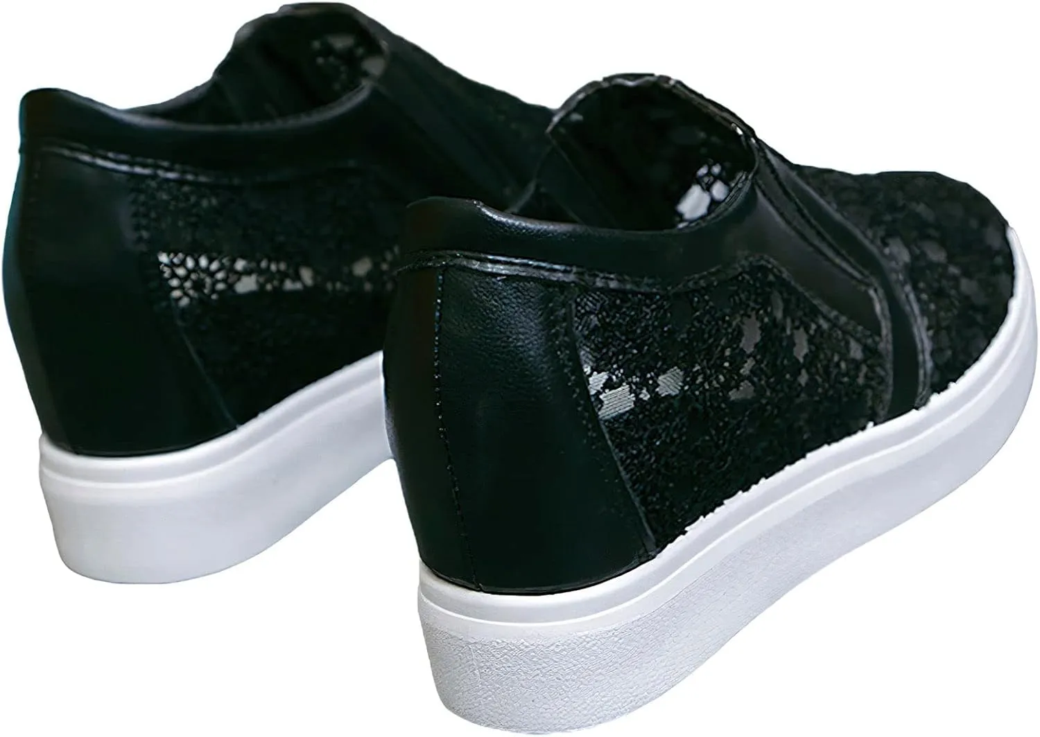 rismart Women's Slip-On Wedge Sneakers Flower Mesh Round Toe Comfortable Casual Workout Walking Shoes