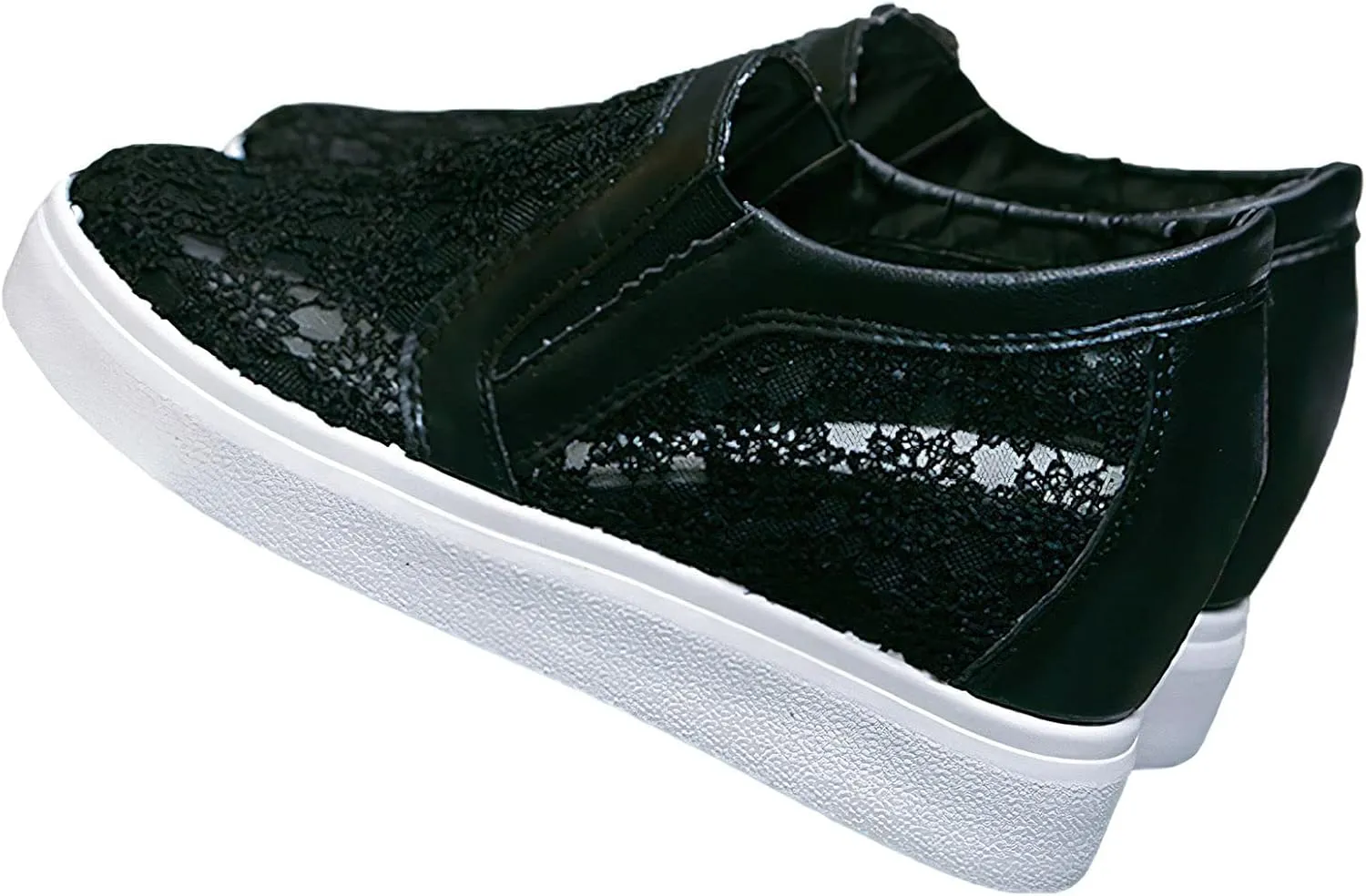 rismart Women's Slip-On Wedge Sneakers Flower Mesh Round Toe Comfortable Casual Workout Walking Shoes