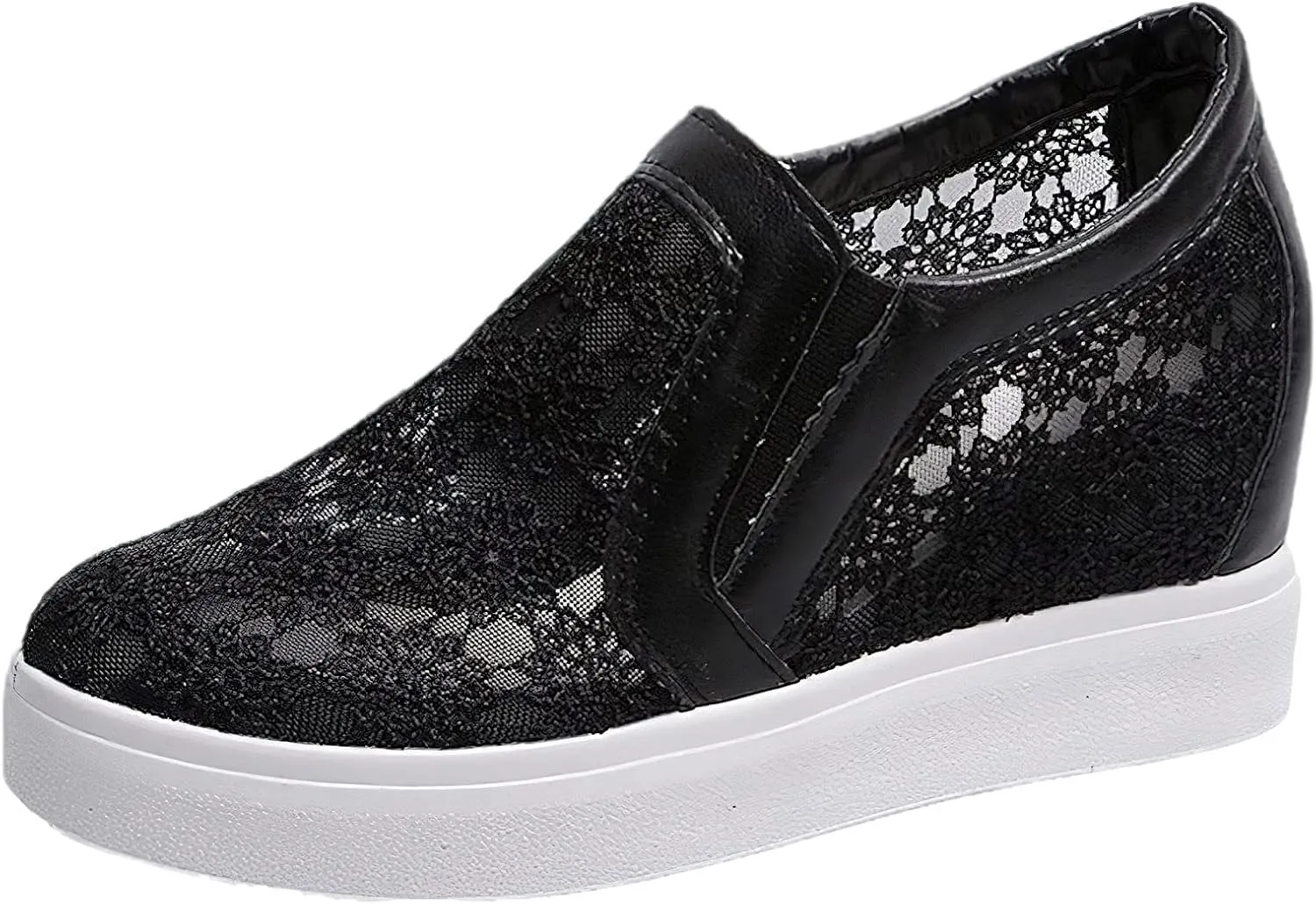 rismart Women's Slip-On Wedge Sneakers Flower Mesh Round Toe Comfortable Casual Workout Walking Shoes