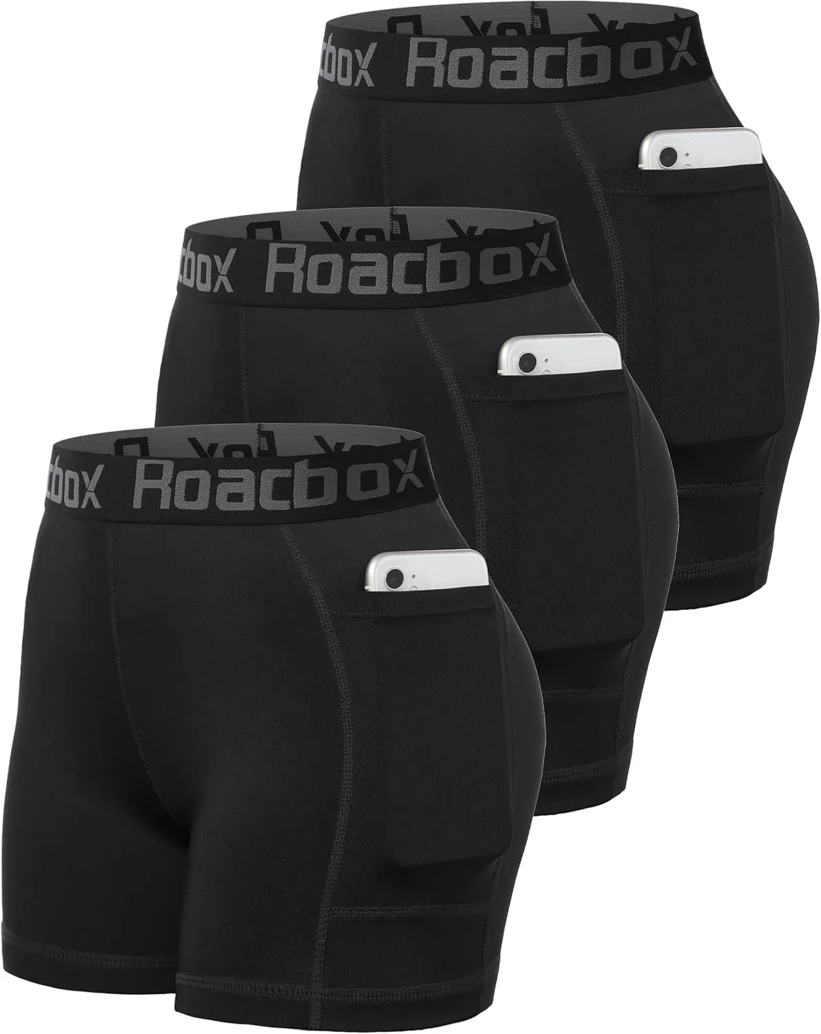 Roadbox 4" Women's Spandex Compression Shorts, 3 Pack Volleyball Shorts Athletic Biker Shorts for Workout Running Gym Yoga