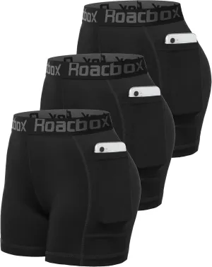 Roadbox 4" Women's Spandex Compression Shorts, 3 Pack Volleyball Shorts Athletic Biker Shorts for Workout Running Gym Yoga