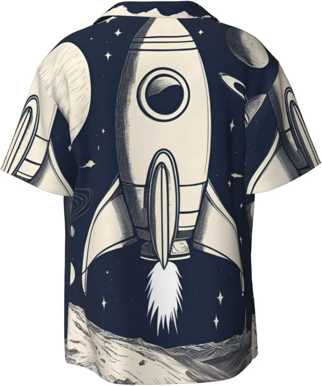 Rocket in Space Print Men's Short Sleeve Shirts Casual Lightweight Button Down Shirts Vacation Beach Summer Tops