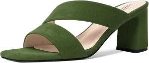 ROSERWISH Womens Open Toe Comfortable Suede Dating Slip On Casual Block Mid Heel Heeled Sandals 2.5 Inch