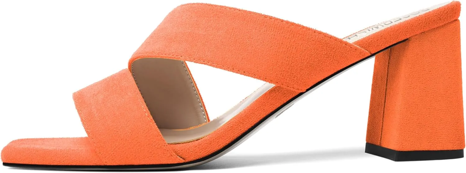 ROSERWISH Womens Open Toe Comfortable Suede Dating Slip On Casual Block Mid Heel Heeled Sandals 2.5 Inch