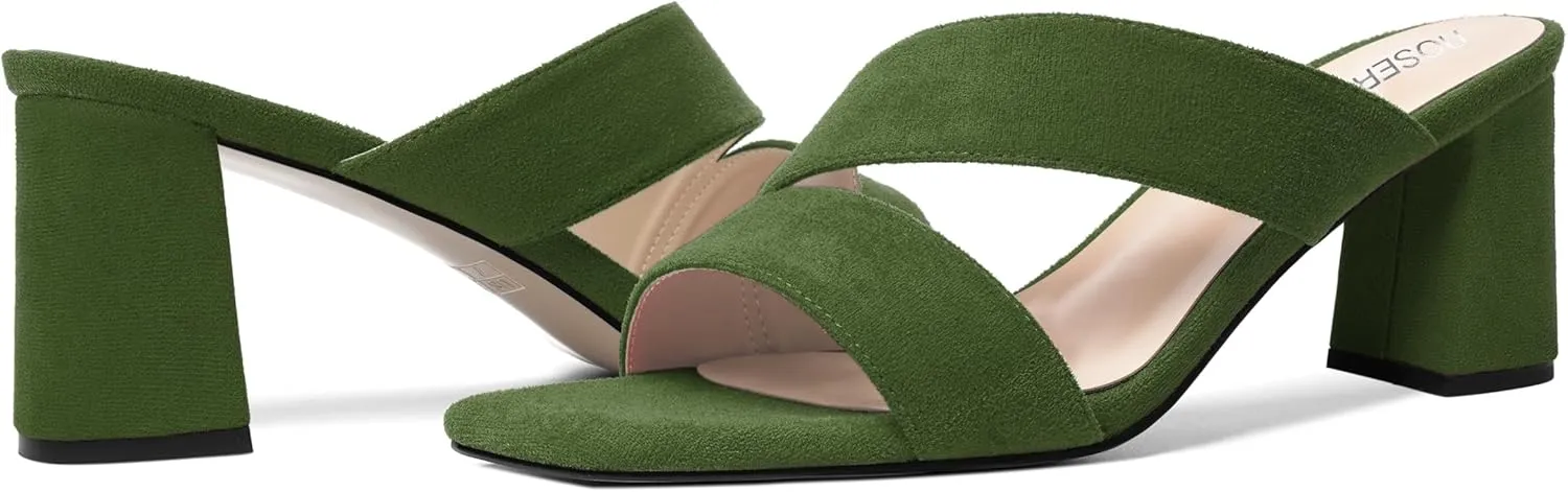 ROSERWISH Womens Open Toe Comfortable Suede Dating Slip On Casual Block Mid Heel Heeled Sandals 2.5 Inch