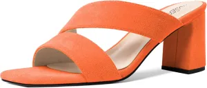 ROSERWISH Womens Open Toe Comfortable Suede Dating Slip On Casual Block Mid Heel Heeled Sandals 2.5 Inch
