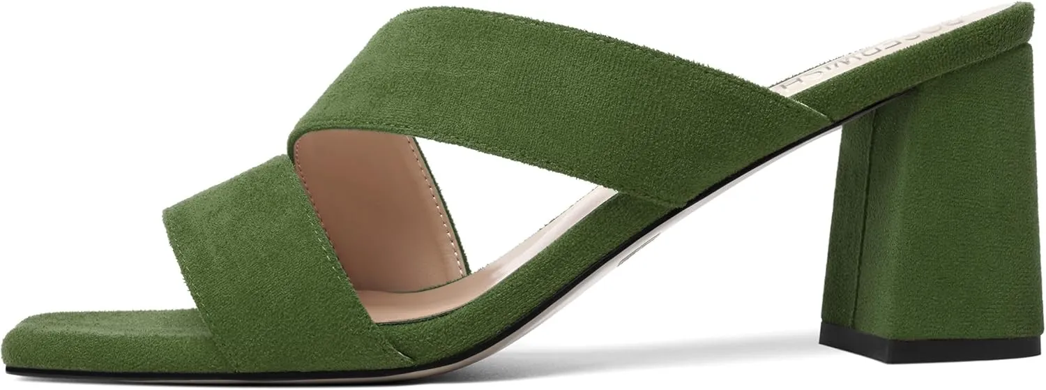 ROSERWISH Womens Open Toe Comfortable Suede Dating Slip On Casual Block Mid Heel Heeled Sandals 2.5 Inch