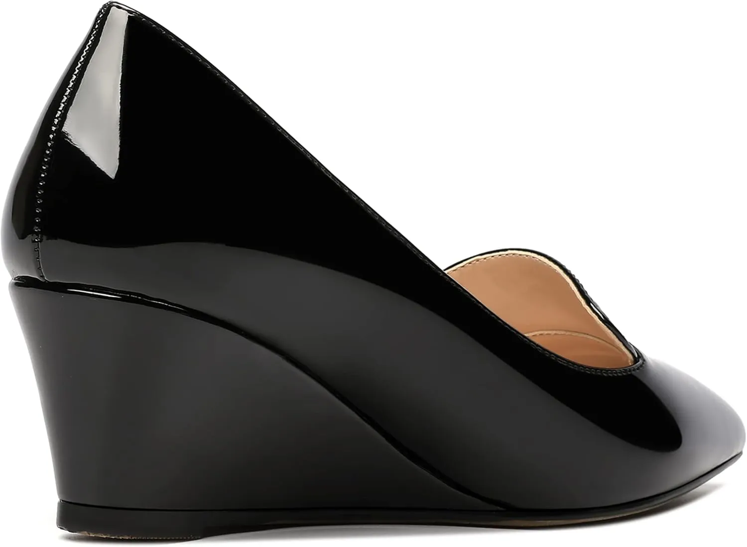 ROSERWISH Womens Patent Comfortable Casual Slip On Office Pointed Toe Wedge Low Heel Pumps Dress Shoes 2 Inch
