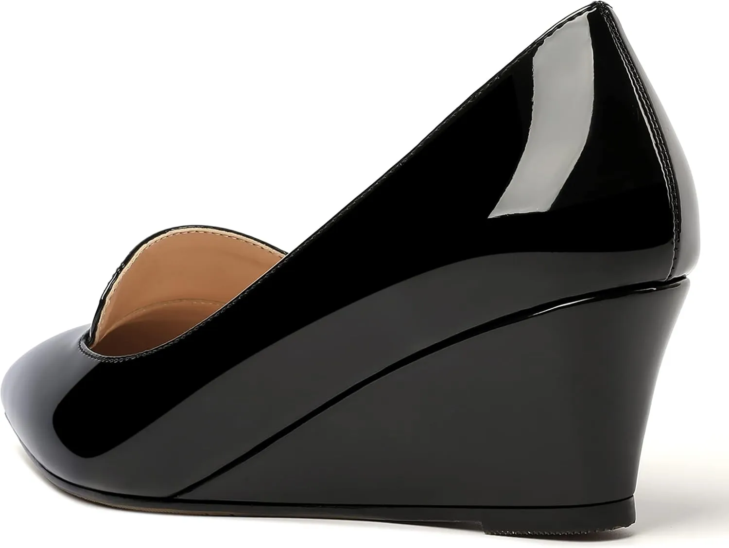 ROSERWISH Womens Patent Comfortable Casual Slip On Office Pointed Toe Wedge Low Heel Pumps Dress Shoes 2 Inch