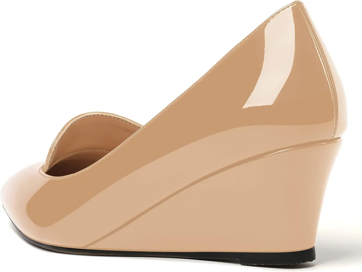 ROSERWISH Womens Patent Comfortable Casual Slip On Office Pointed Toe Wedge Low Heel Pumps Dress Shoes 2 Inch