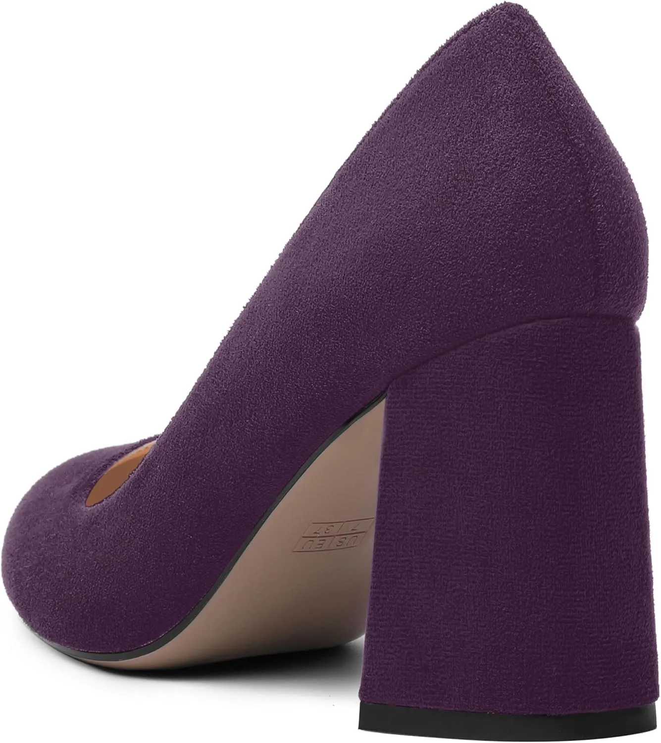 ROSERWISH Womens Round Toe Suede Party Dress Slip On Comfortable Block High Heel Pumps Shoes 3.3 Inch
