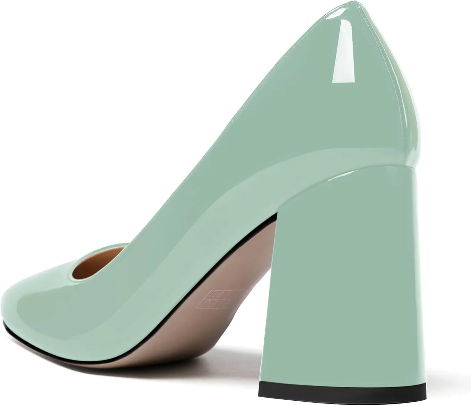 ROSERWISH Womens Wedding Patent Slip On Round Toe Comfortable Fashion Block High Heel Pumps Shoes 3.3 Inch
