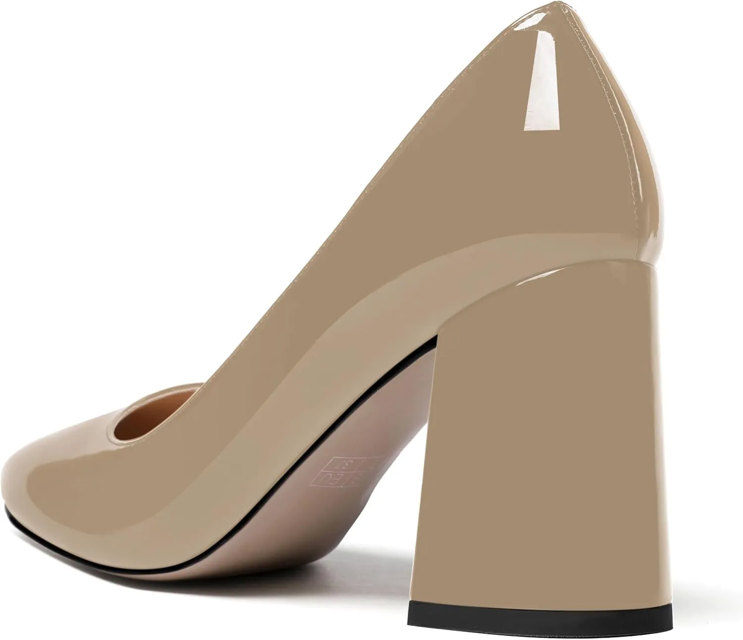 ROSERWISH Womens Wedding Patent Slip On Round Toe Comfortable Fashion Block High Heel Pumps Shoes 3.3 Inch