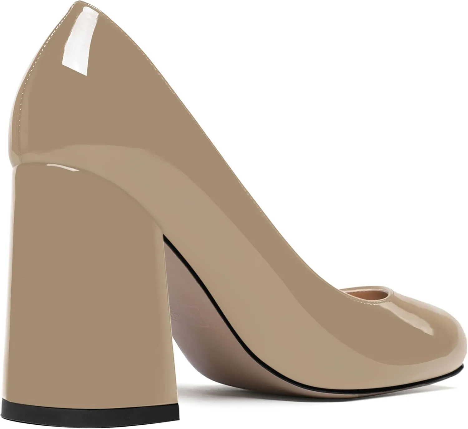 ROSERWISH Womens Wedding Patent Slip On Round Toe Comfortable Fashion Block High Heel Pumps Shoes 3.3 Inch