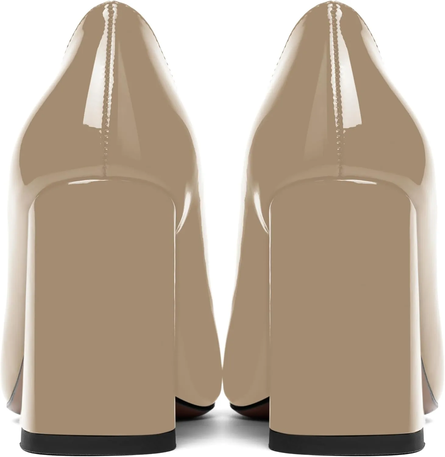 ROSERWISH Womens Wedding Patent Slip On Round Toe Comfortable Fashion Block High Heel Pumps Shoes 3.3 Inch
