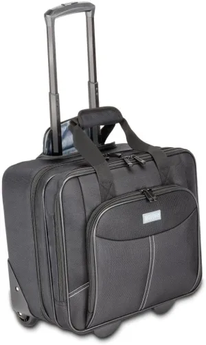RUGGARD Rolling Laptop Case – Stylish 15.4" Laptop Pocket, 12.9" Tablet Pocket, Lay-Flat Opening, Retractable Handle, Smooth 3" Casters – Ideal for Business Travel and Everyday Use (Black)