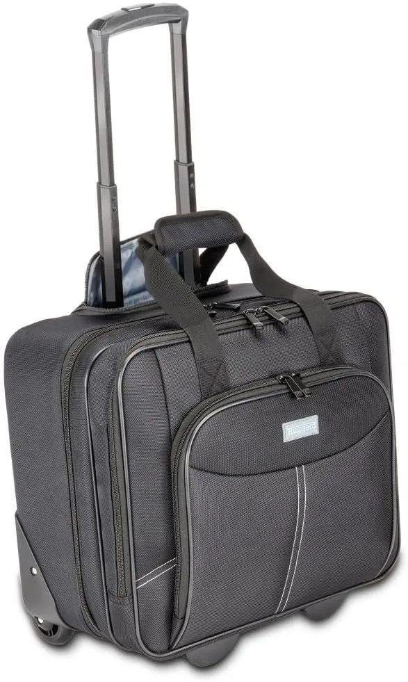 RUGGARD Rolling Laptop Case – Stylish 15.4" Laptop Pocket, 12.9" Tablet Pocket, Lay-Flat Opening, Retractable Handle, Smooth 3" Casters – Ideal for Business Travel and Everyday Use (Black)