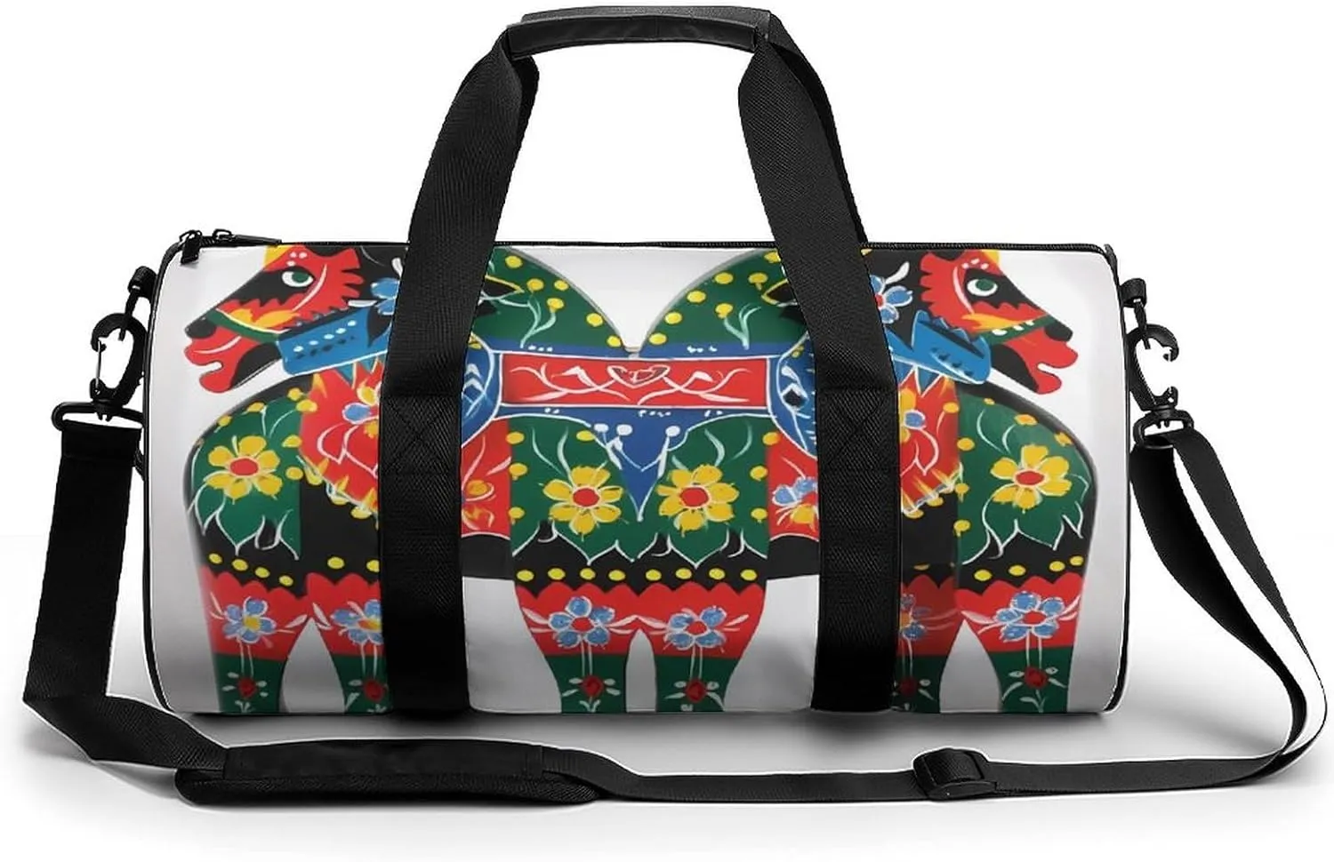Runner Swedish Dala Horse Folk Duffel Bag for Men Women Gym Bag Sports Small Overnight Bag for Travel Weekender