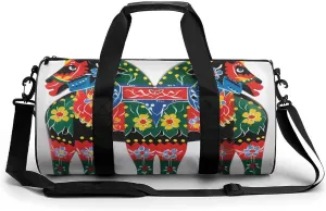 Runner Swedish Dala Horse Folk Duffel Bag for Men Women Gym Bag Sports Small Overnight Bag for Travel Weekender