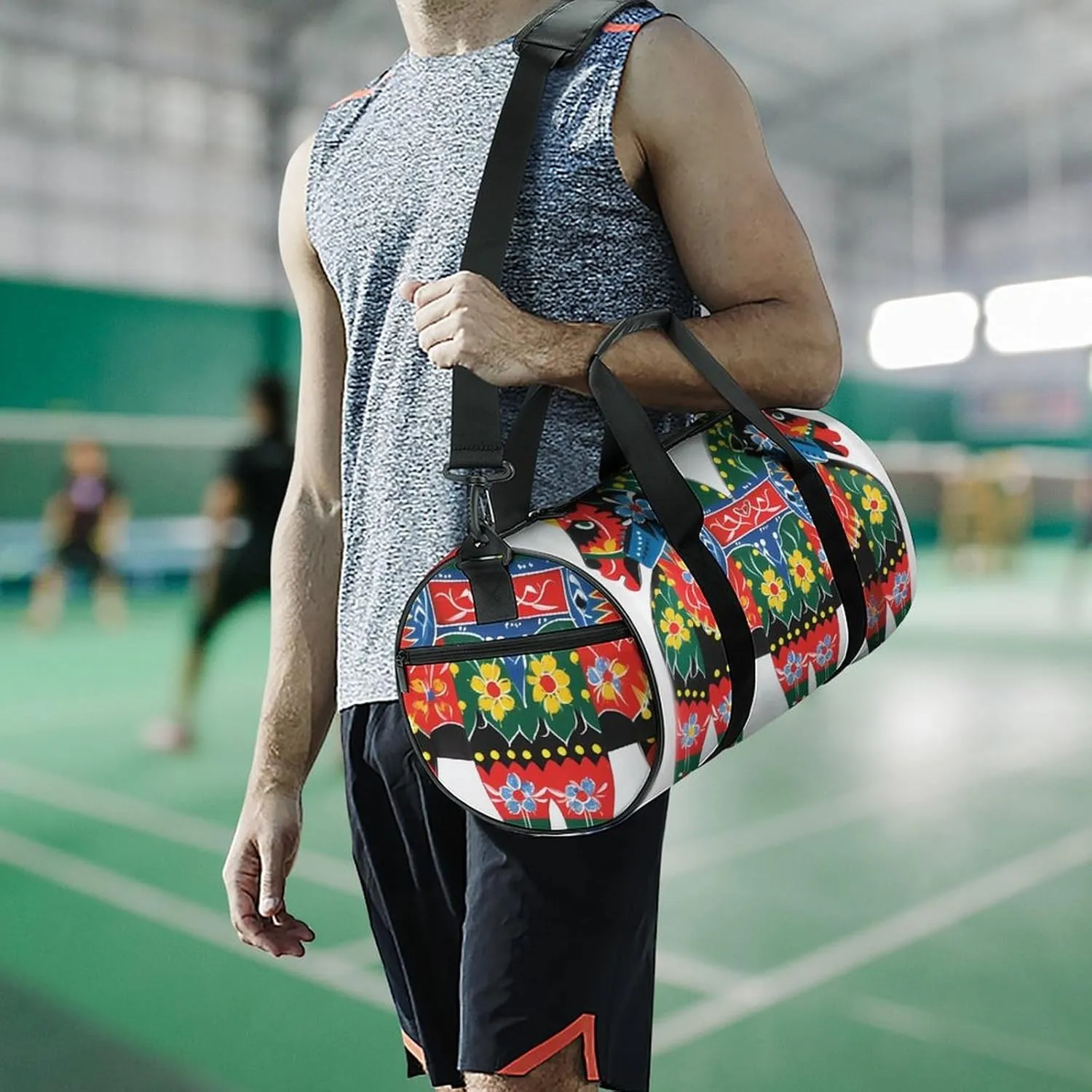 Runner Swedish Dala Horse Folk Duffel Bag for Men Women Gym Bag Sports Small Overnight Bag for Travel Weekender