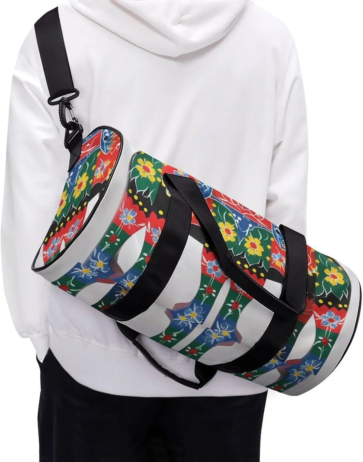 Runner Swedish Dala Horse Folk Duffel Bag for Men Women Gym Bag Sports Small Overnight Bag for Travel Weekender