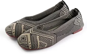 RVROVIC Women Flat Shoes Knitted Lightweight Slip-on Loafers Breathabel Soft Comfortable Ballet Flats