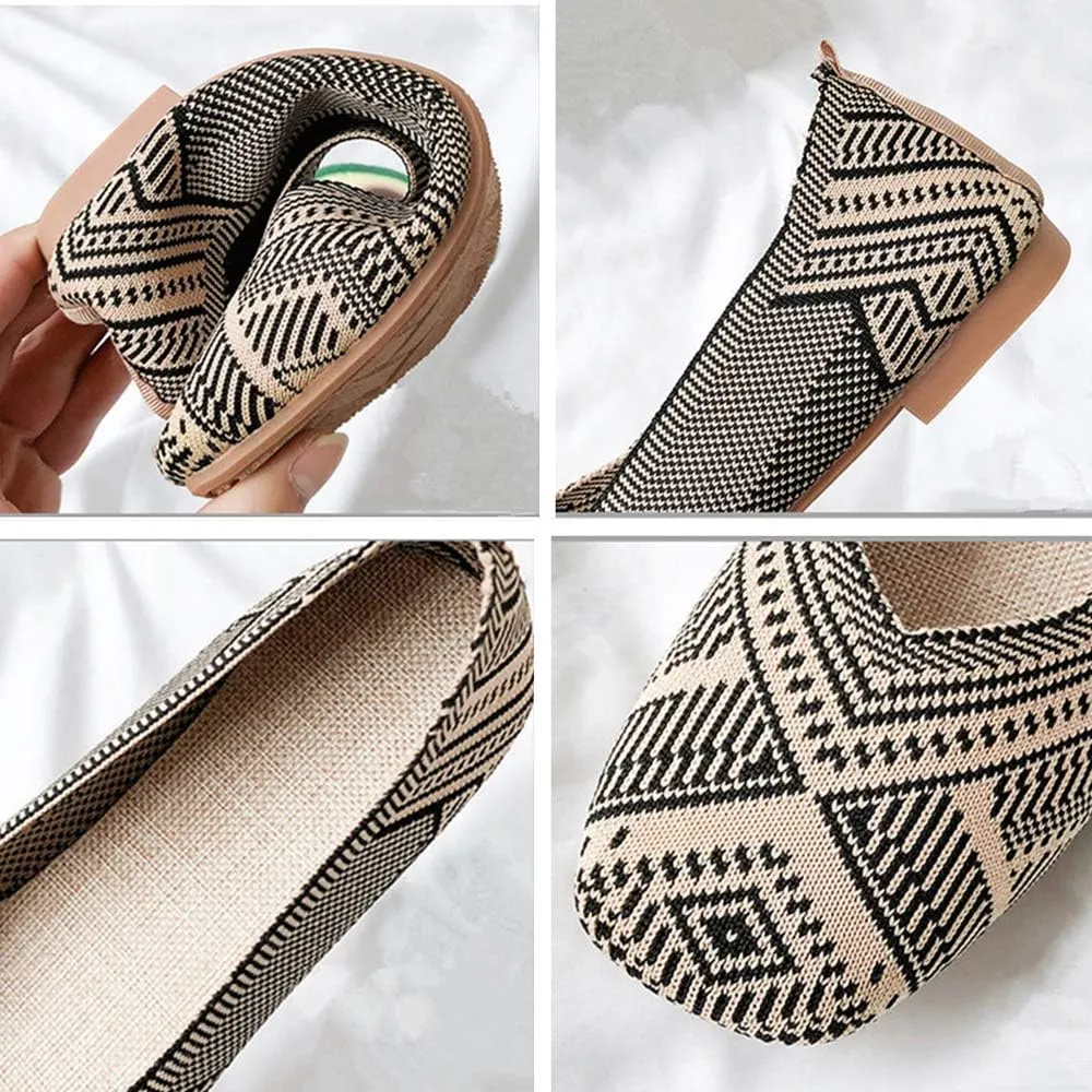 RVROVIC Women Flat Shoes Knitted Lightweight Slip-on Loafers Breathabel Soft Comfortable Ballet Flats