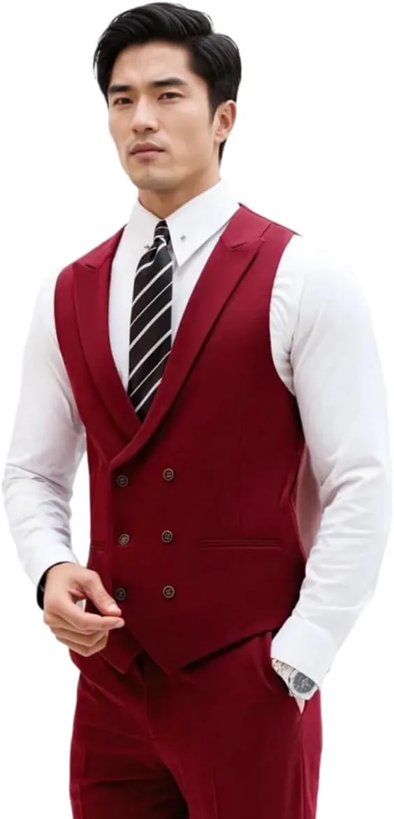 SAINLY Men's Stylish Double Breasted Vestcoat & Pant Suit for Men's Engagement and Wedding Groomsmen Wear Suit