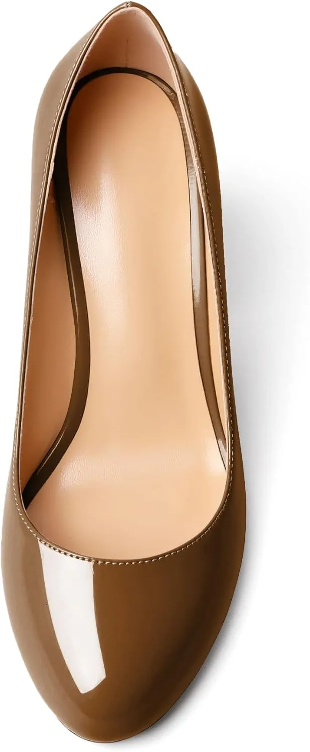 SAMMITOP Women's Chunky Block High Heeled Round Closed Toe Pumps Slip on Heels Comfortable Casual Wedding Dress Shoes