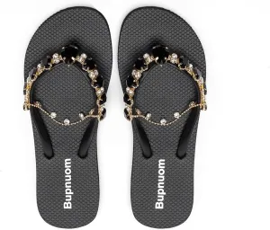 Sandals Women Flat, Open Toe Sandals Slip-on Comfortable Flat Sandals Non-Slip Thong Sandals with Rhinestone Decoration