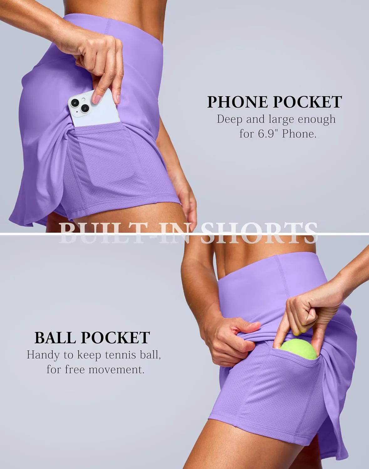 SANTINY 14" Skorts for Women with 2 Pockets High Waisted A Line Casual Pickleball Golf Skort Athletic Tennis Skirt