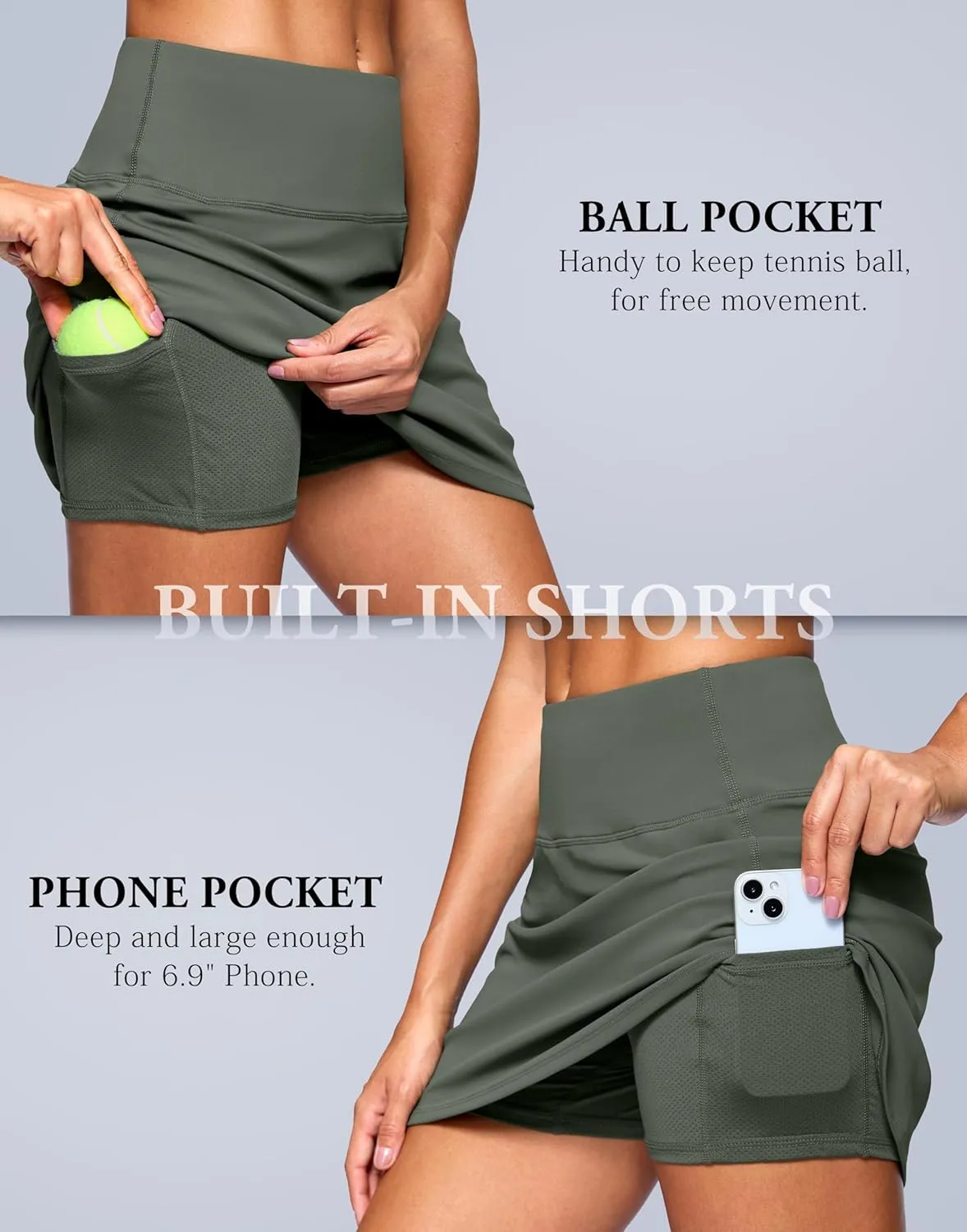 SANTINY 14" Skorts for Women with 2 Pockets High Waisted A Line Casual Pickleball Golf Skort Athletic Tennis Skirt
