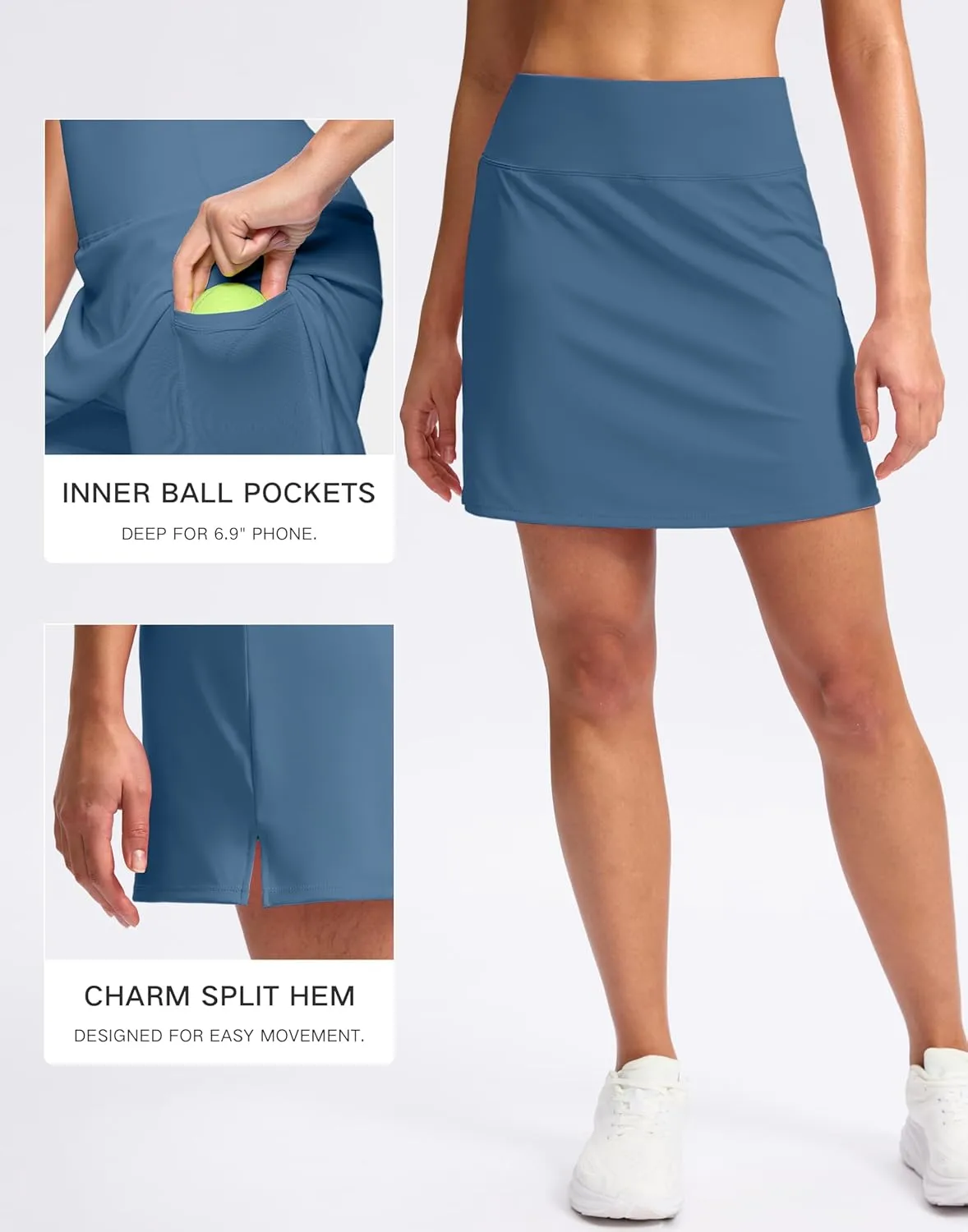 SANTINY 16" Skorts for Women with 2 Pockets High Waisted A Line Pickleball Golf Skort Casual Athletic Tennis Skirt