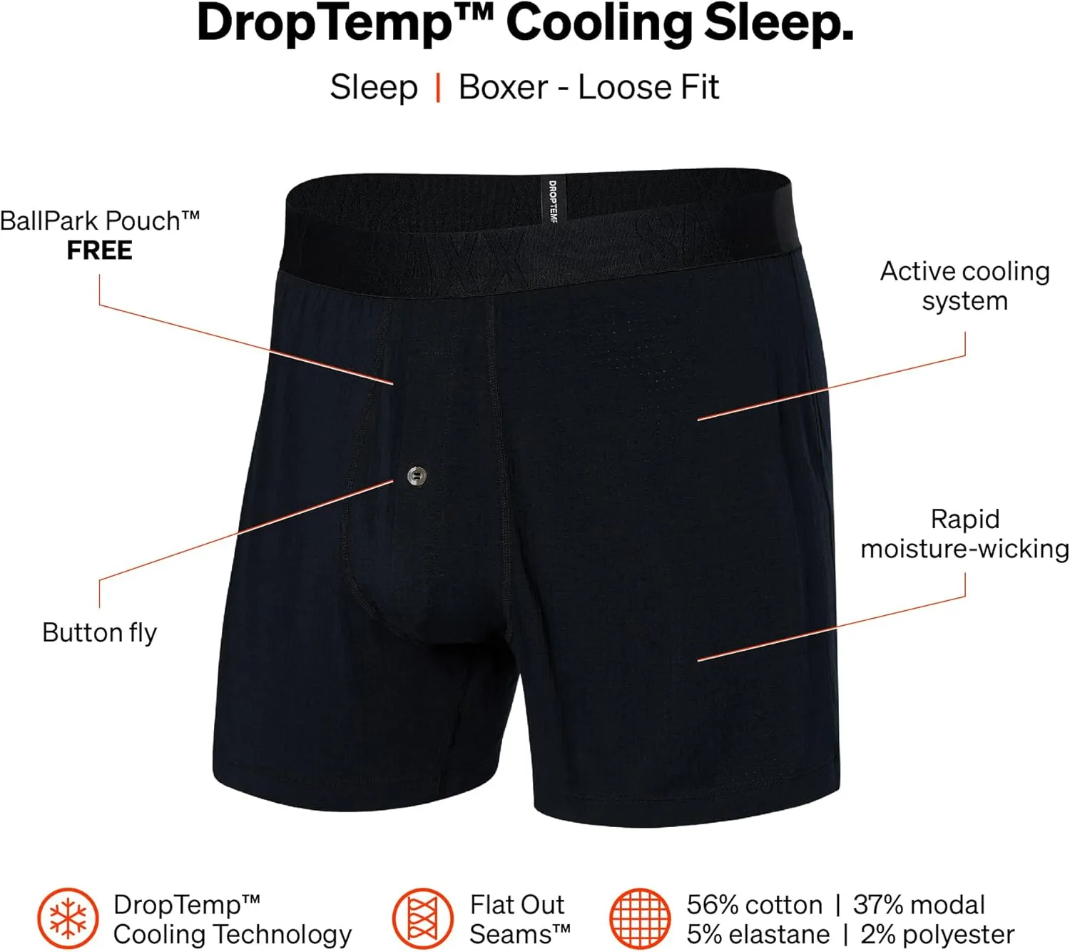 SAXX Underwear Co. Men's Underwear with Pouch Droptemp Cooling Sleep Boxer Fly