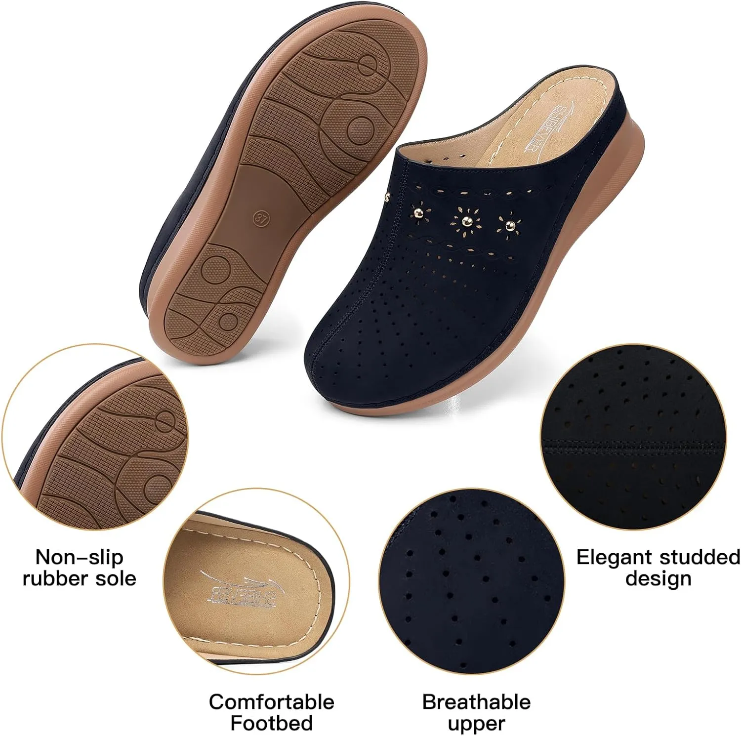 SHIBEVER Clogs for Women Mules Slip-On: Closed Toe Clog - Comfortable Womens Mule