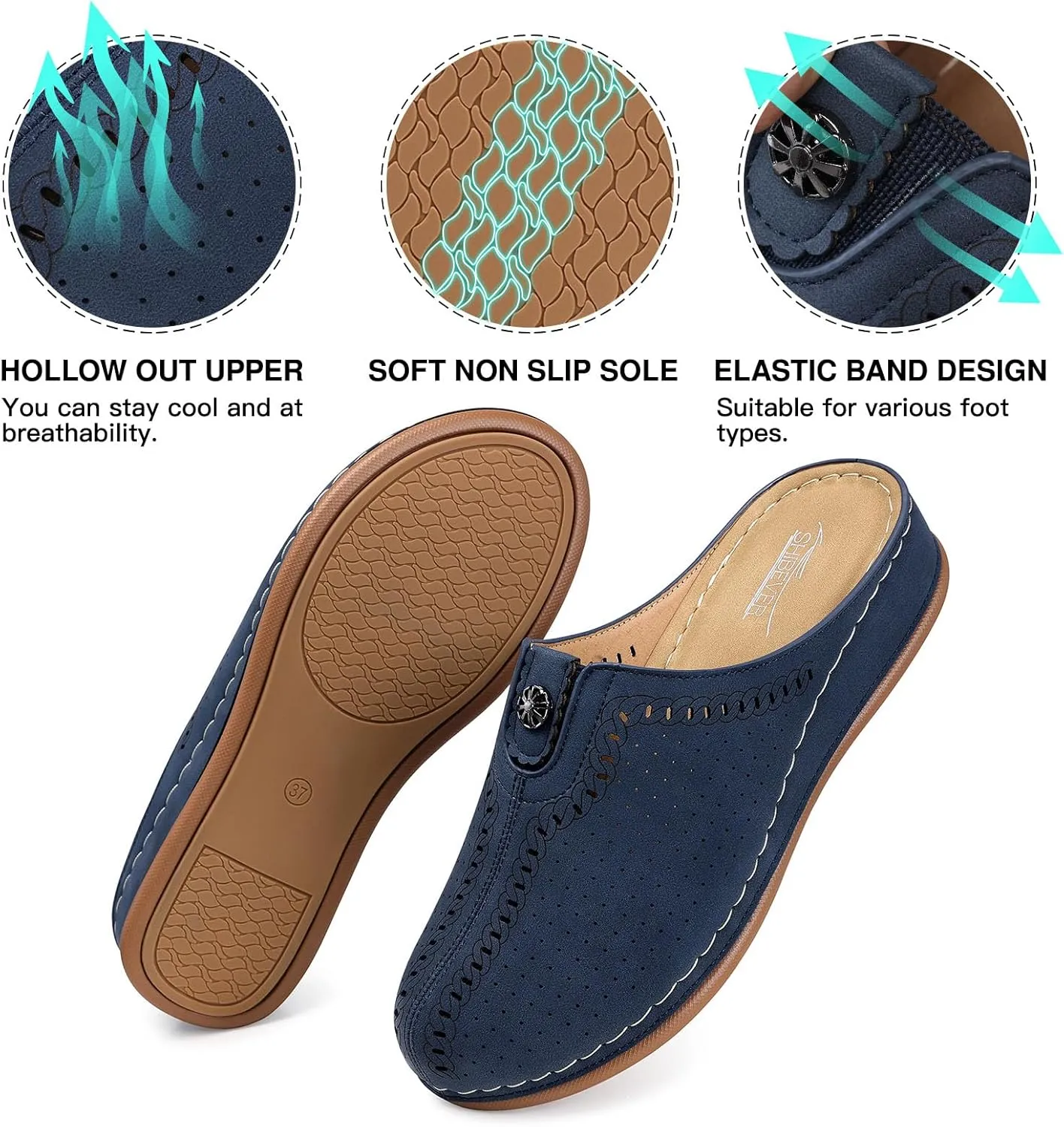 SHIBEVER Clogs for Womens Mules Shoes: Slip-On Flat Mule Shoes - Closed Toe Sandals Comfortable