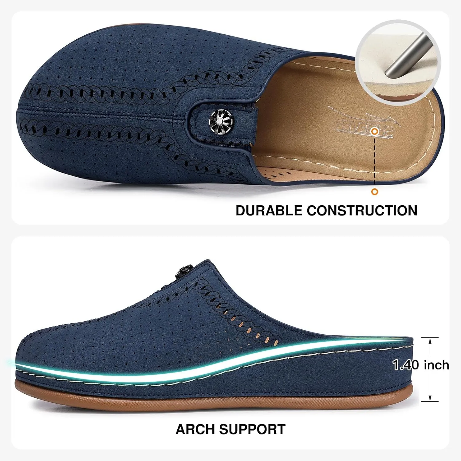 SHIBEVER Clogs for Womens Mules Shoes: Slip-On Flat Mule Shoes - Closed Toe Sandals Comfortable