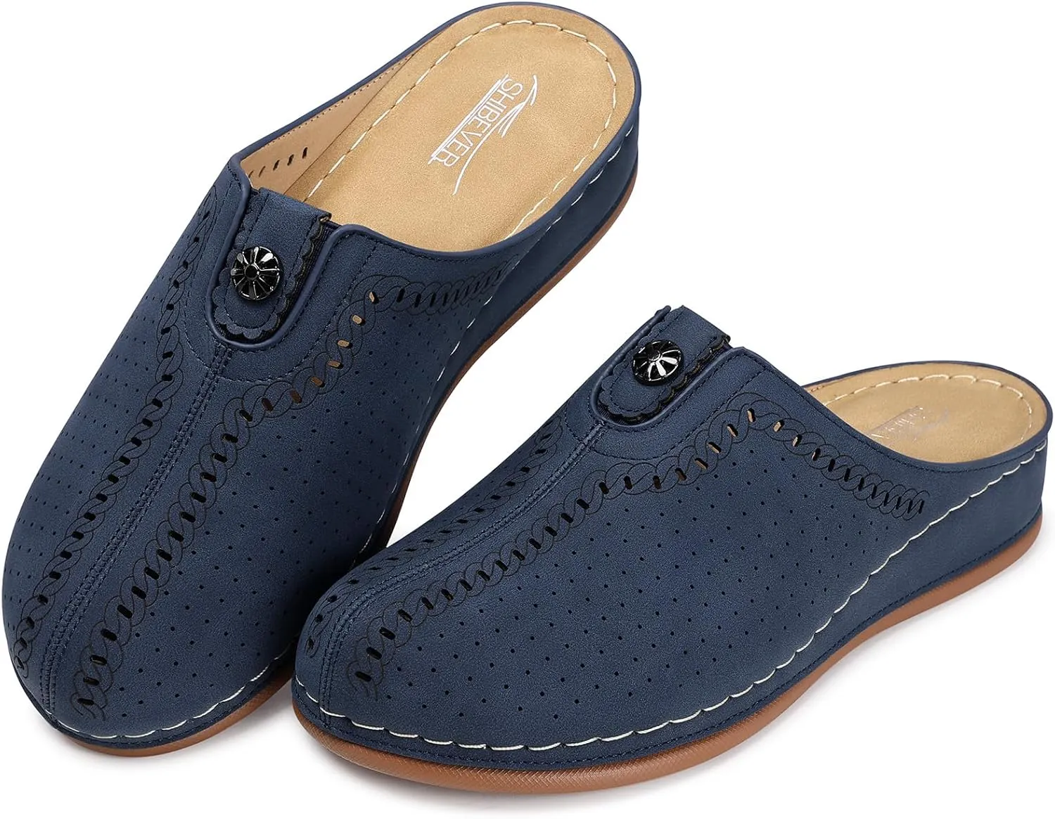 SHIBEVER Clogs for Womens Mules Shoes: Slip-On Flat Mule Shoes - Closed Toe Sandals Comfortable