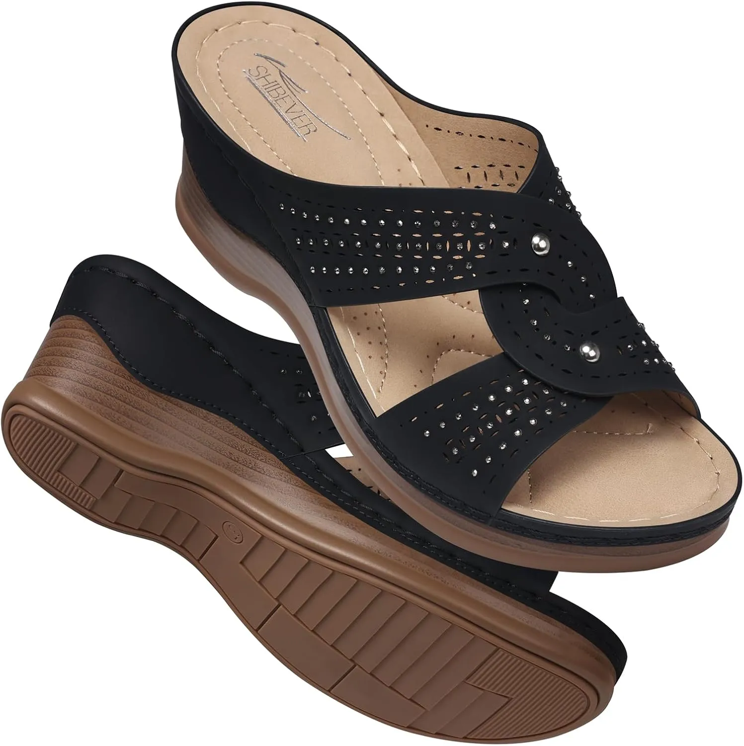SHIBEVER Womens Sandals Wedge Comfortable: Orthopedic Wedge Sandalias Women - Slip on Platform Sandals