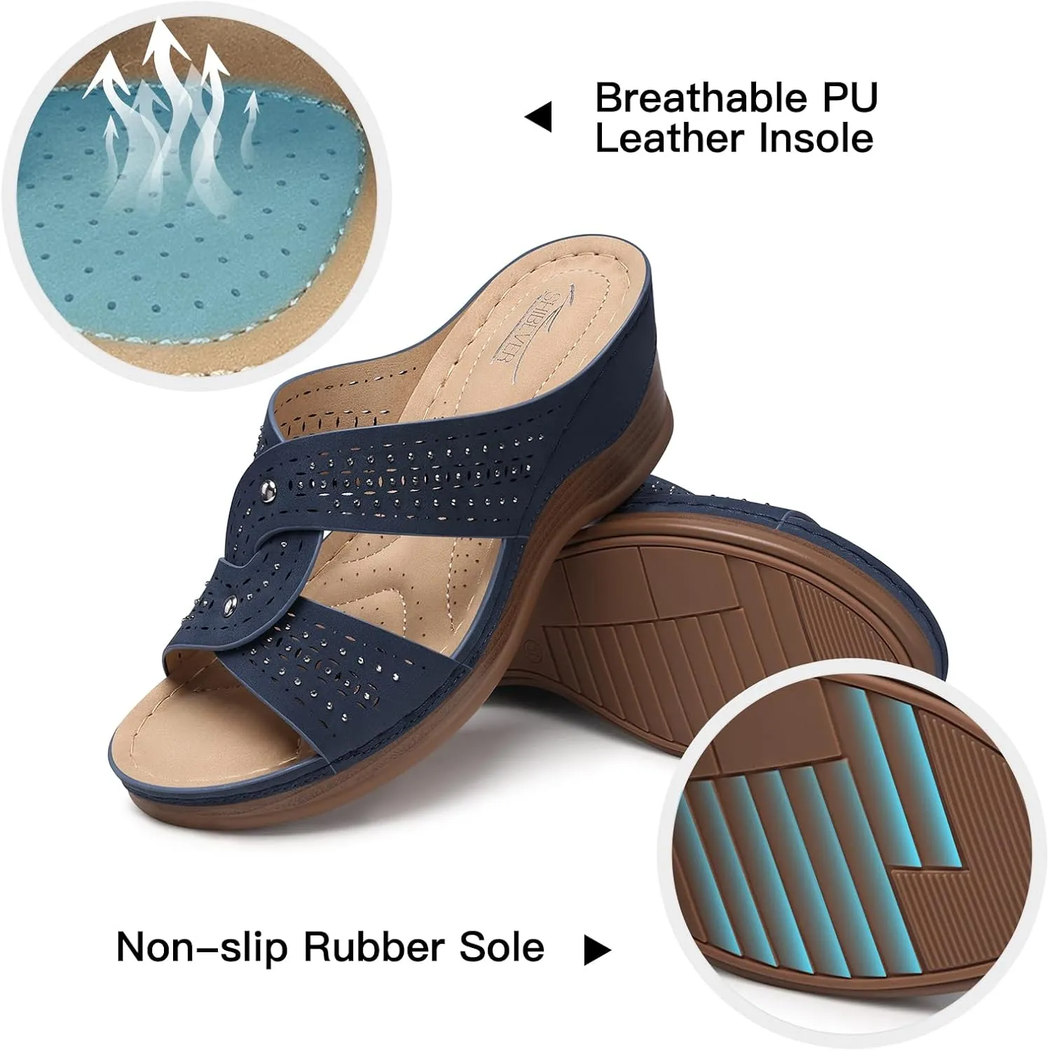 SHIBEVER Womens Sandals Wedge Comfortable: Orthopedic Wedge Sandalias Women - Slip on Platform Sandals