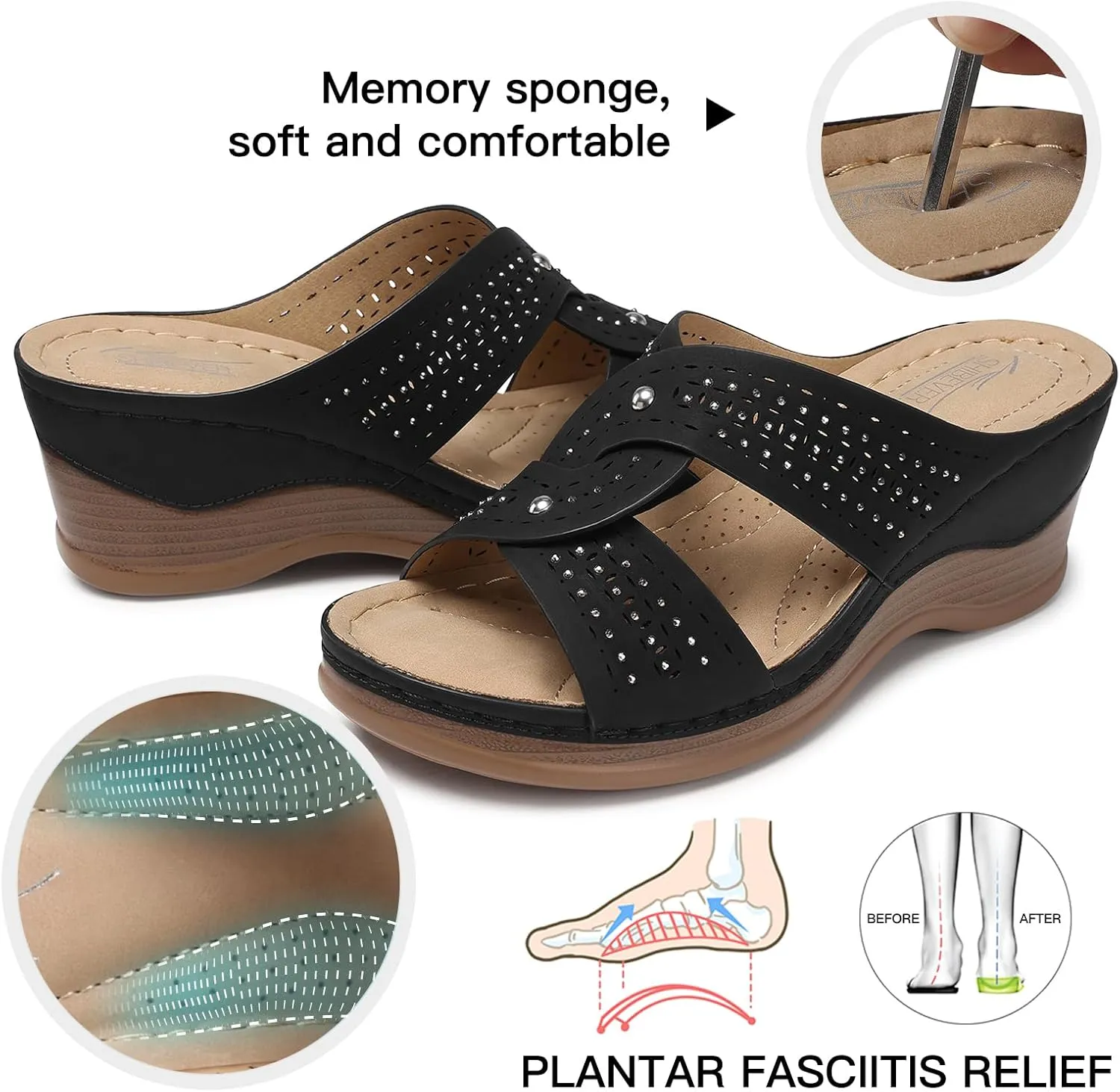 SHIBEVER Womens Sandals Wedge Comfortable: Orthopedic Wedge Sandalias Women - Slip on Platform Sandals