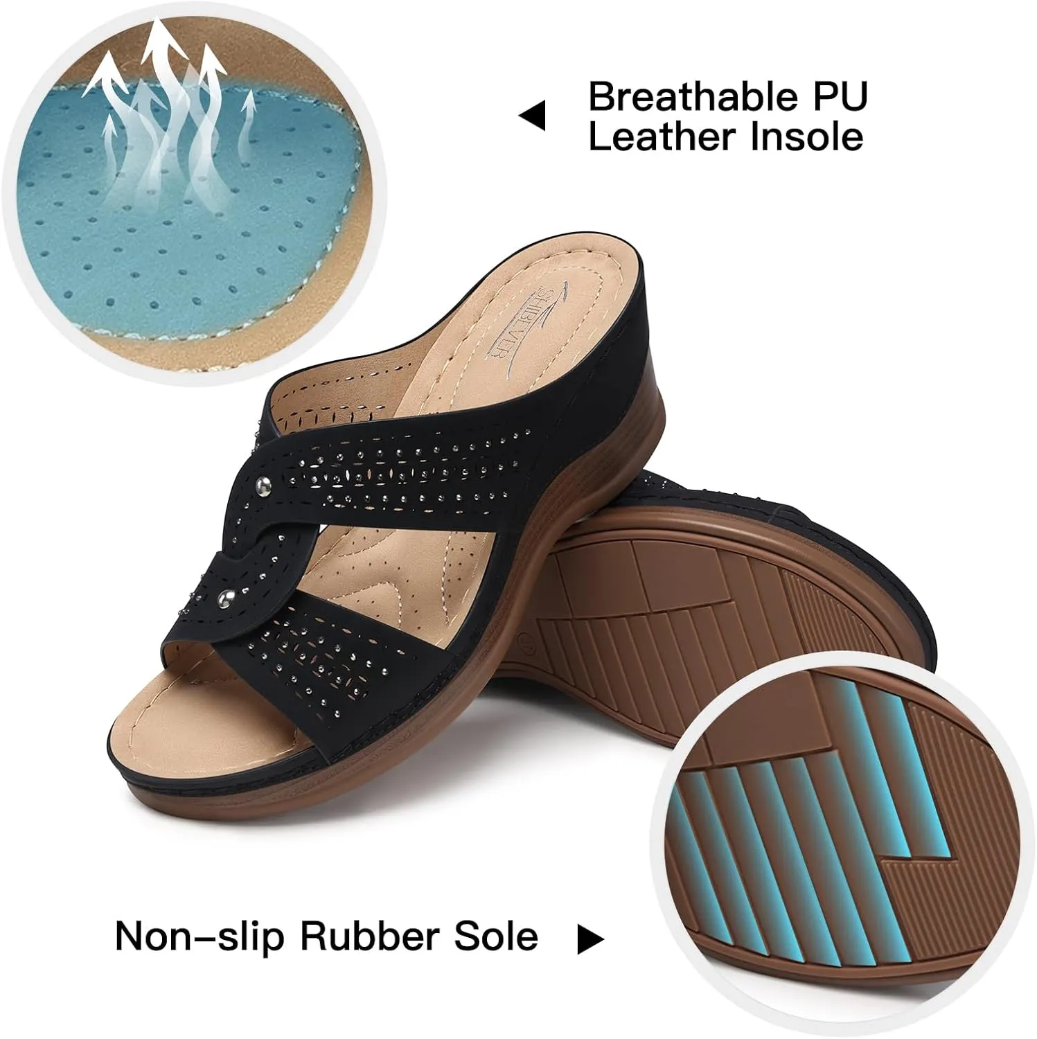SHIBEVER Womens Sandals Wedge Comfortable: Orthopedic Wedge Sandalias Women - Slip on Platform Sandals