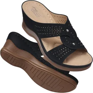 SHIBEVER Womens Sandals Wedge Comfortable: Orthopedic Wedge Sandalias Women - Slip on Platform Sandals