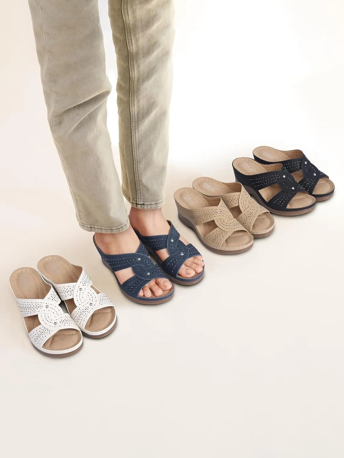 SHIBEVER Womens Sandals Wedge Comfortable: Orthopedic Wedge Sandalias Women - Slip on Platform Sandals